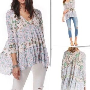 Free People Isabelle Mixed Floral Tunic tiered Top, size large